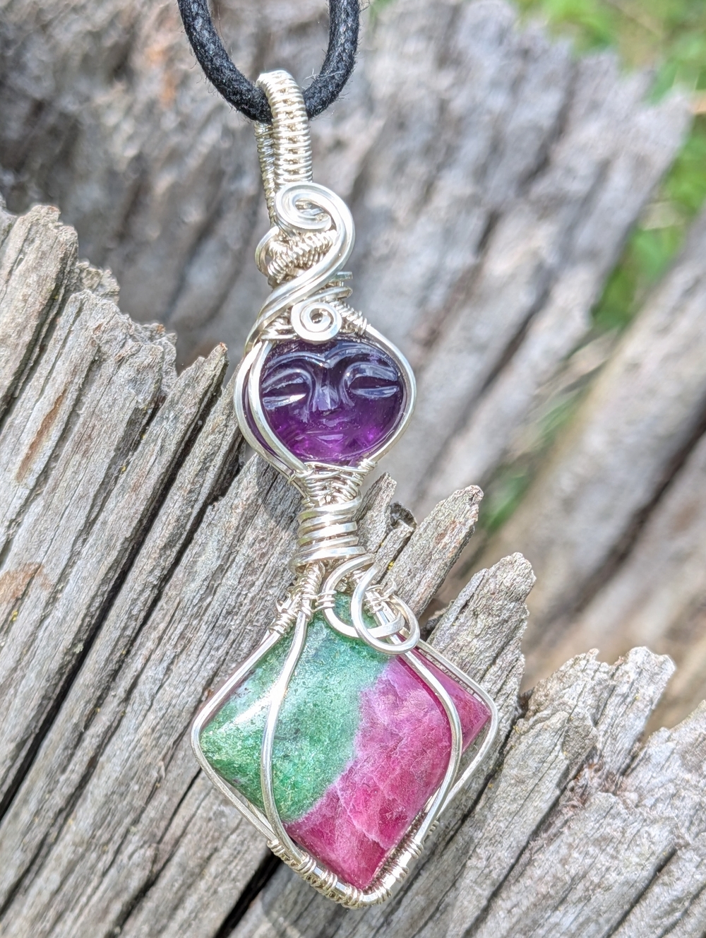Rare-Sterling Silver-Artisan Pendant-Carved Amethyst-Designer Gemstones - Picture 7 of 16